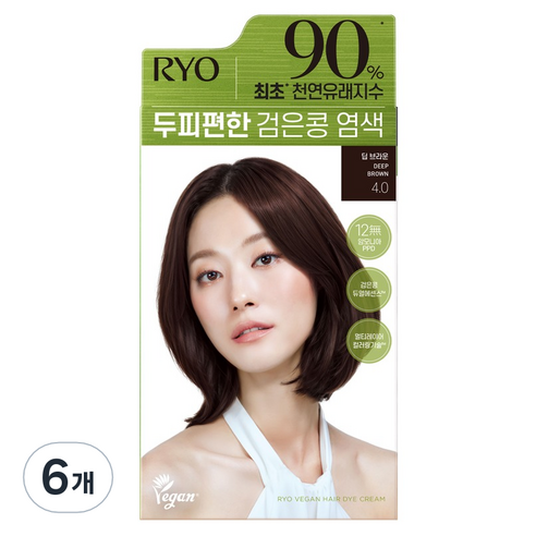 려 두피편한 검은콩 염색제 120g, 4.0 딥브라운, 6개