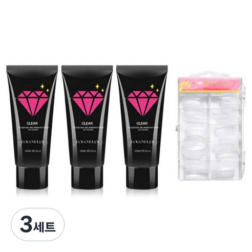 고고블랑 네일연장 폴리젤 45ml 세트, 폴리젤 클리어 2p + 화이트 + 연장팁 일반형 100p + 구성품 3종, 3세트