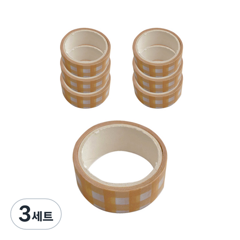슬로우데코 다꾸 심플 체크 마스킹 테이프 7종 세트, 옐로우, 3세트