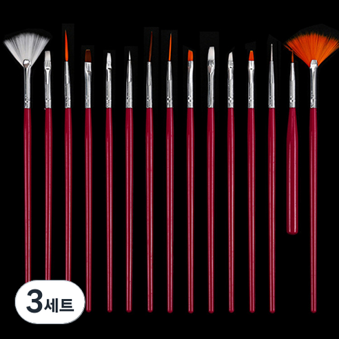 타이탄 네일 아트 브러쉬 15종 세트, 3세트, 레드