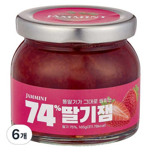잼민트 74% 통딸기잼, 6개, 165g
