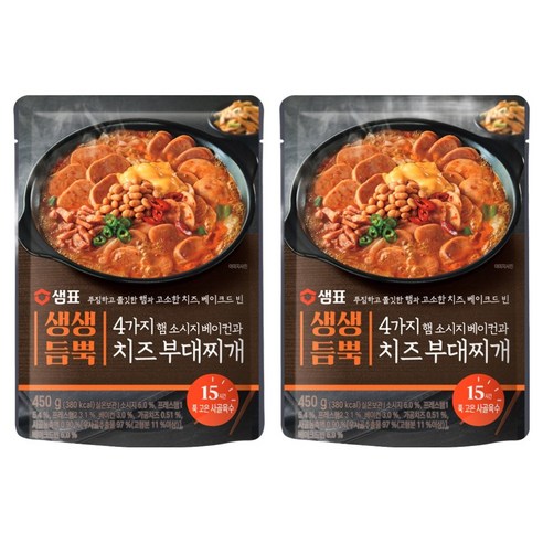 샘표 생생듬뿍 4가지 햄 소시지 베이컨과 치즈 부대찌개, 450g, 2개