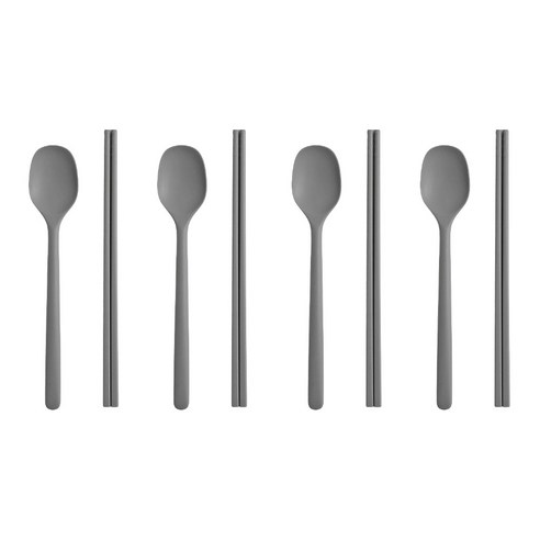 이지실리 스퀘어 실리콘 수저 4인 세트, 딥그레이, 숟가락 4p + 젓가락 4p, 1세트