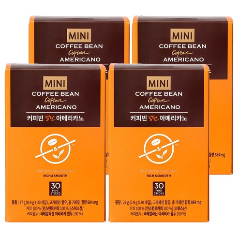 커피빈 캡틴 아메리카노 스틱커피, 900mg, 30개입, 4개
