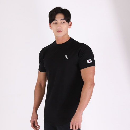 허그본 남성용 HV 로고 머슬핏 반팔 티셔츠 태극라인
