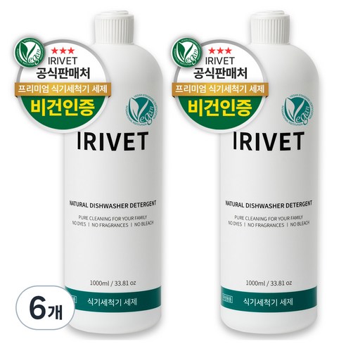 아이리벳 내츄럴 식기세척기 액체 세제, 1L, 6개
