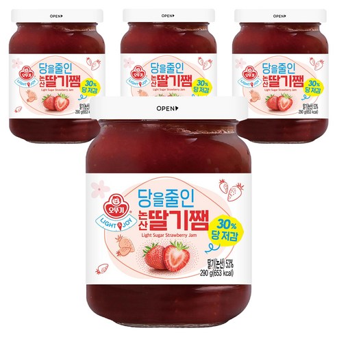 오뚜기 LIGHT 앤 JOY 당을줄인 논산딸기쨈, 290g, 4개
