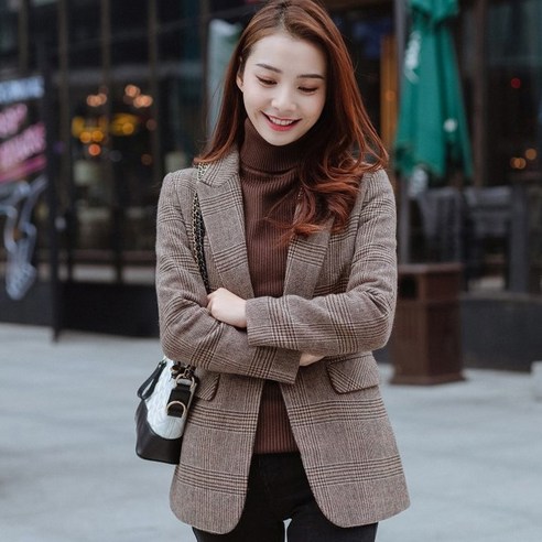 루나걸 바드 모직 체크 자켓