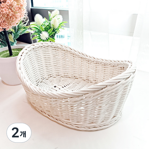 라탄샵 등나무 타원형 간식 라탄 바구니 24 x 18 x 10 cm J053W, 화이트, 2개