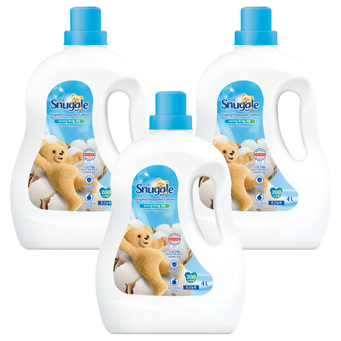 스너글 초고농축 섬유유연제 오리지널 허거블 코튼 본품, 4L, 3개