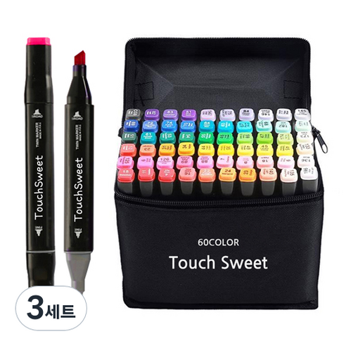 Touch Sweet 트윈 마카펜 BLACK 세트, 3세트, 60색