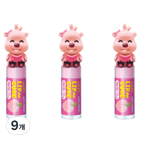 케이엠제약 뽀로로 루피 피규어 립밤 2.5g, 복숭아향, 9개