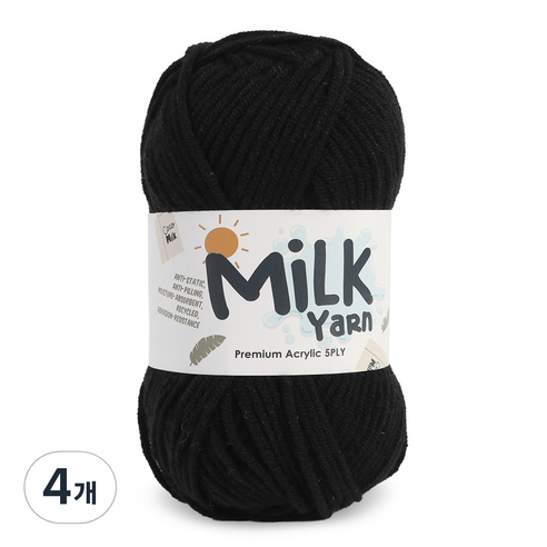 니뜨 밀크얀 뜨개실 50g, 18블랙, 4개