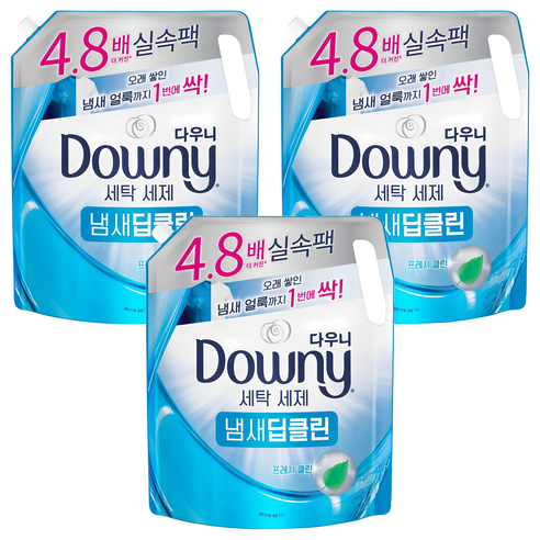 다우니 세탁세제 일반용 드럼 겸용 냄새딥클린 프레시클린 리필, 2.2L, 3개