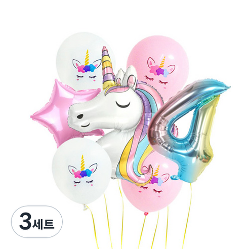 이모쿠비 생일파티 숫자풍선세트, 유니콘 4, 3세트