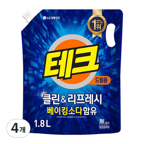 테크 클린 앤 리프레쉬 액체세제 드럼 리필, 1.8L, 4개