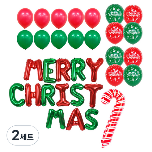 파티쇼 크리스마스 메시지 MERRY CHRISTMAS 케이스 풍선 세트, 메리크리스마스(풍선), 2세트
