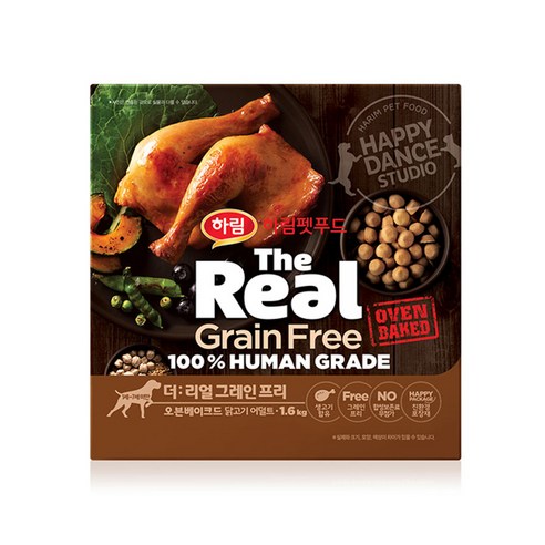 하림더리얼 시니어 그레인프리 오븐베이크드 강아지 건식 사료, 닭고기, 1.6kg