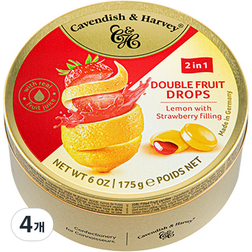 캐빈디쉬앤하비 더블프룻 레몬맛 캔디 딸기맛 필링, 175g, 4개