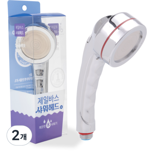 제일바스 수압상승 원터치 샤워헤드 크롬, 2개