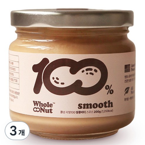 홀넛 리얼100 땅콩버터 스무스, 200g, 3개