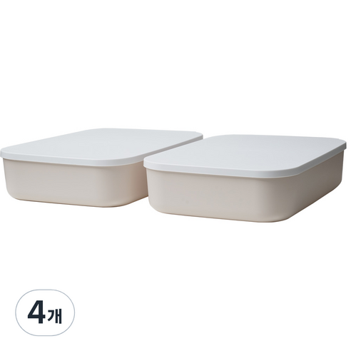 가규 모던 라운드 리빙박스 M half, 아이보리(본체) + 화이트(뚜껑), 4개