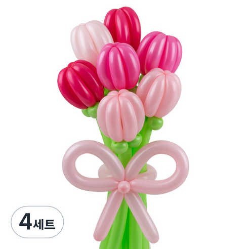 셈퍼텍스 요술풍선 데이지 튤립 꽃다발 만들기 세트, 핑크부케 4색혼합, 4세트