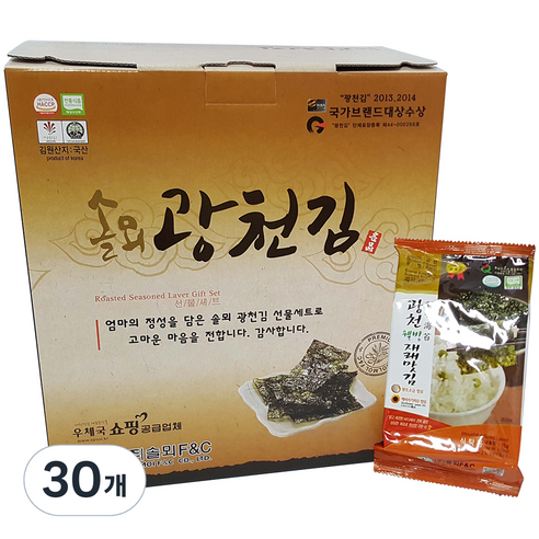 광천김 웰빙 재래맛김 식탁용, 15g, 30개