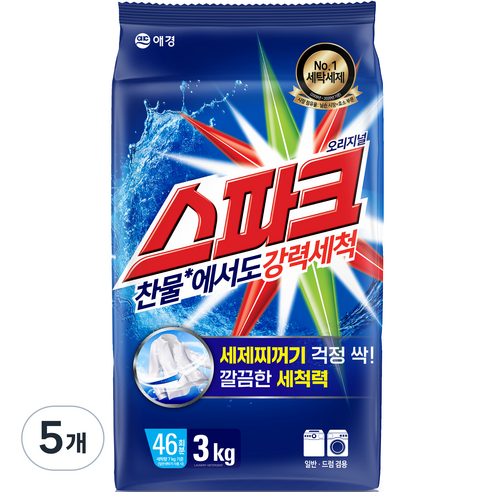스파크 분말 세탁세제 리필, 3kg, 5개