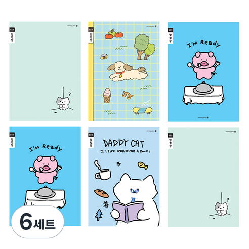 모닝글로리 채움노트 초등 3-6 알림장 좁은칸 4종 + 랜덤발송 2p 세트 A, 구석 냥, 멍멍 데이, 식사준비, 아빠 냥, 6세트