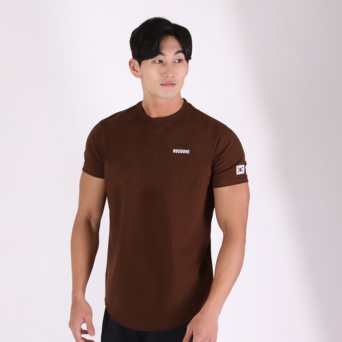 허그본 남성용 베이직 스몰 로고 머슬핏 반팔 티셔츠 태극라인