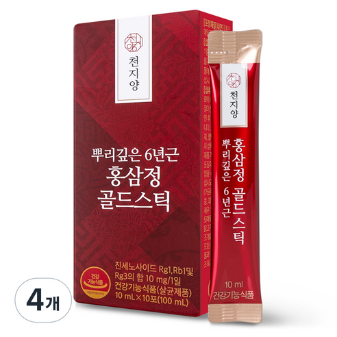 천지양 뿌리깊은 6년근 홍삼정 골드스틱 10p, 100ml, 4개