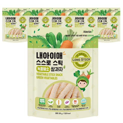 내아이애 스스로 야채 롱스틱 과자, 녹황채소, 30g, 6개