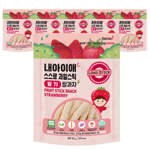 내아이애 유기농 스스로 과일 롱스틱, 딸기, 30g, 6개입