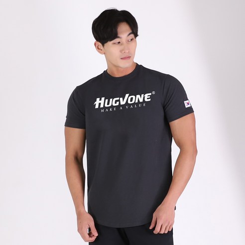 허그본 남성용 데일리 머슬핏 어벤져스 태극라인 반팔 티셔츠