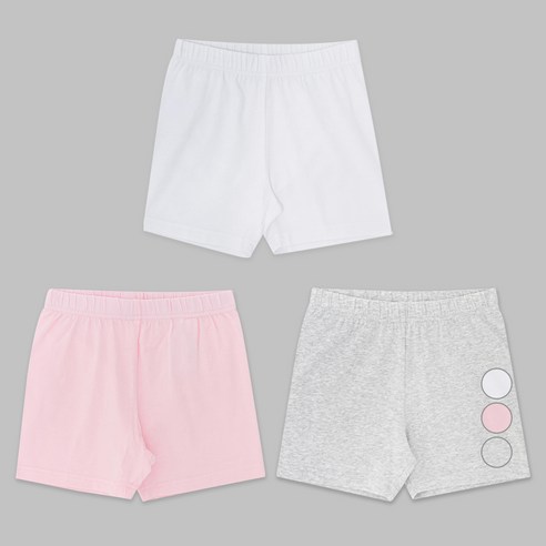 롤리트리 아동용 코튼 스판 3부 레깅스 3매입 140 (9-10세), White/Pink/M/grey 섬네일