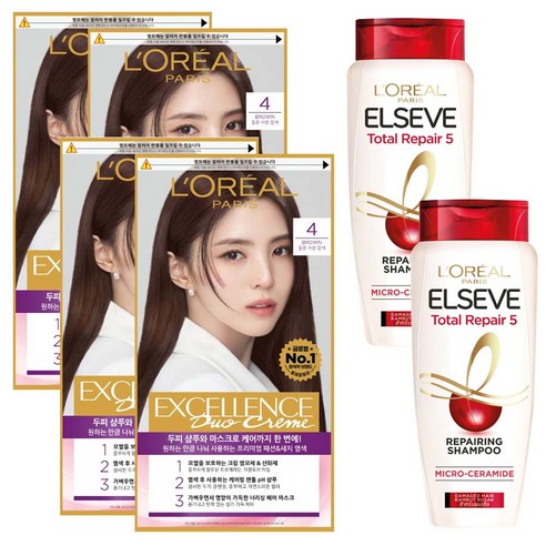 로레알파리 엑셀랑스 듀오크림 염색제 4호 2p + 샴푸 155ml 기획세트, 2세트