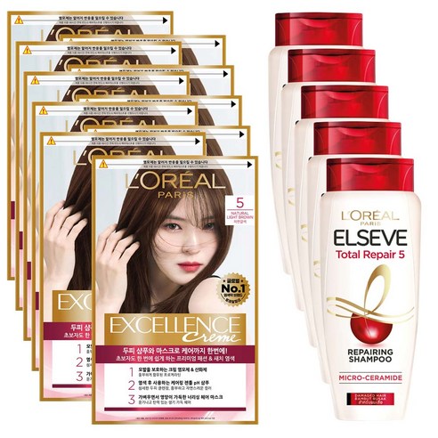 로레알파리 엑셀랑스 크림 염색제 5호 2p + 샴푸 170ml 기획세트, 5세트