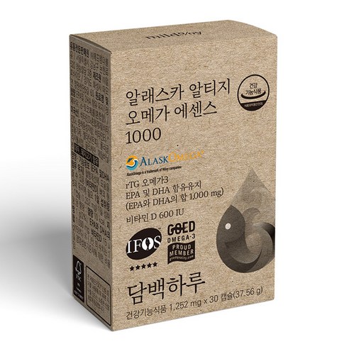담백하루 비타민D 600IU 알래스카 알티지 오메가 에센스 1000 37.56g, 1개, 30정