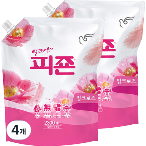 피죤 레귤러 섬유유연제 핑크로즈 리필, 2300ml, 4개