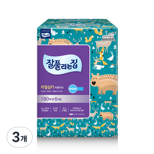 잘풀리는집 리얼 실키 미용티슈 2겹, 180매입, 18개