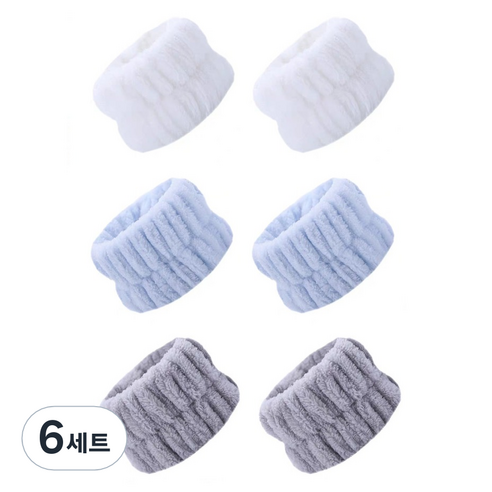 쿠캐치 세안용 손목 밴드 스트랩 3종 x 2p 세트, 6세트, 블루, 그레이, 화이트