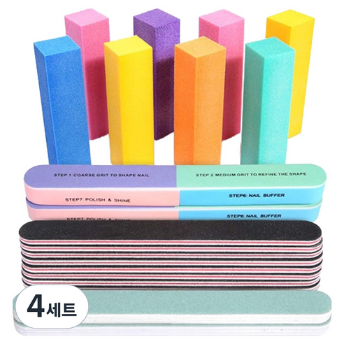 OON 우드 파일 샌딩 버퍼 블록 8p x 랜덤발송 + 블랙 네일 파일 8p + 연두색 쿠션보드 2p + 7면 버퍼 2p 세트, 4세트