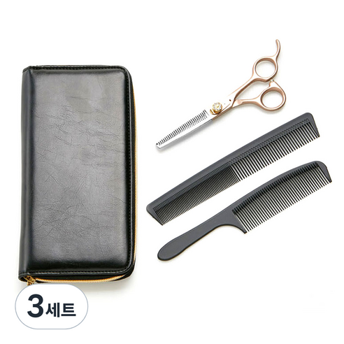 셀리본 진 골드블링 틴닝 숱가위 + 커트빗 2종 + 크리닝페이퍼 + 완충케이스 세트 JIN9105B, 혼합 색상, 3개