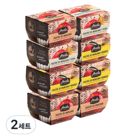 아넬라 100% 생과일 프리미엄 디저트 8팩 세트, 망고, 사과, 사과 + 배 혼합맛, 2세트