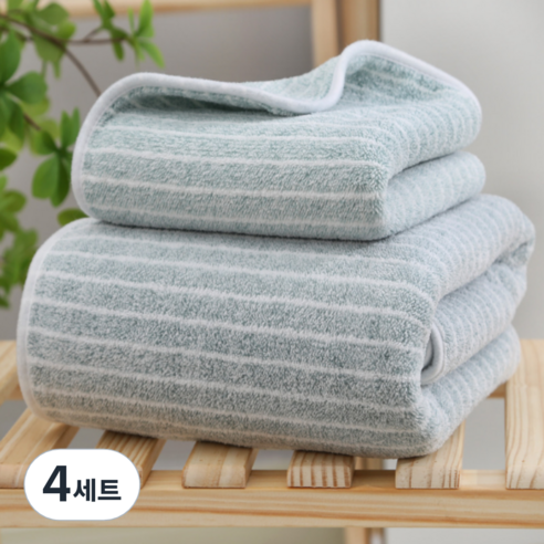 모던 스프라이트 바디 바스 타월 소형 + 대형 세트, 그린, 4세트