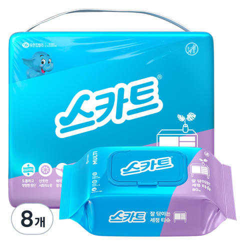 스카트 잘닦이는 세정티슈 80p, 8개