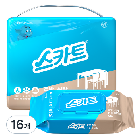 스카트 주방 식탁 전용 물티슈 40p, 16개