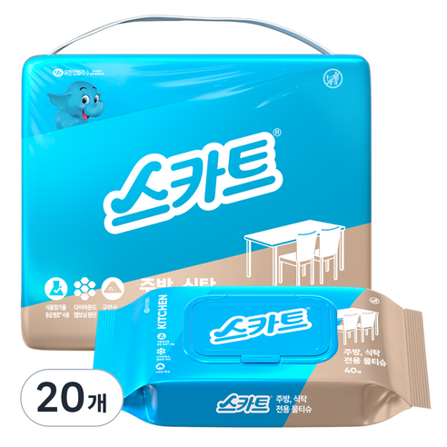 스카트 주방 식탁 전용 물티슈 40매, 20개