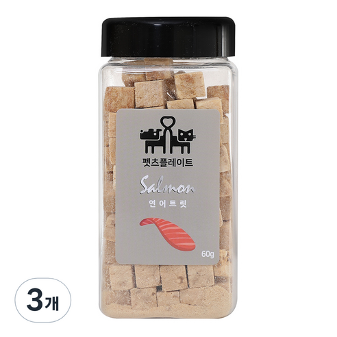 펫츠플레이트 반려동물 연어트릿 동결건조간식, 연어맛, 60g, 3개